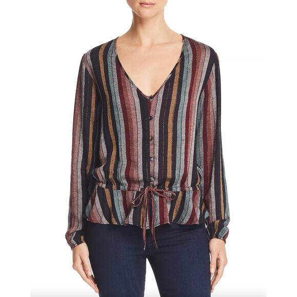 Rails Beaux Striped‎ Tie Metallic Waist Top XS - Picture 3 of 7